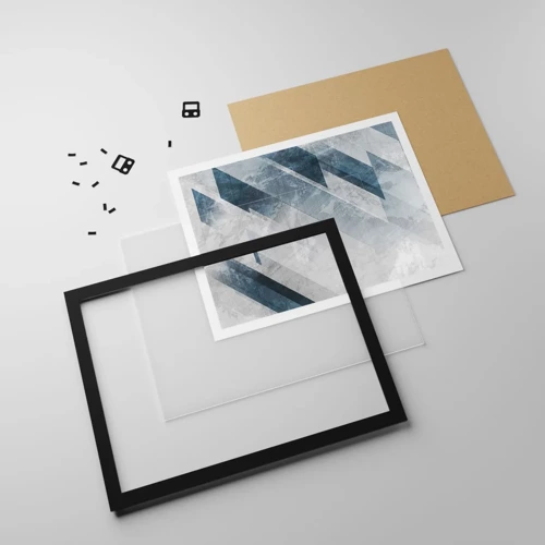 Plakát v černém rámu - Prostorová kompozice – pohyb šedé - 100x70 cm