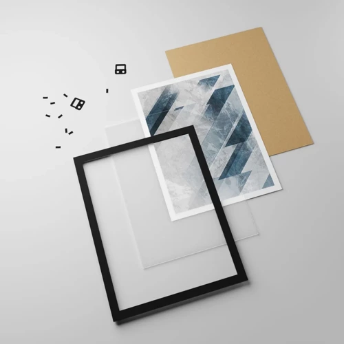 Plakát v černém rámu - Prostorová kompozice – pohyb šedé - 30x40 cm