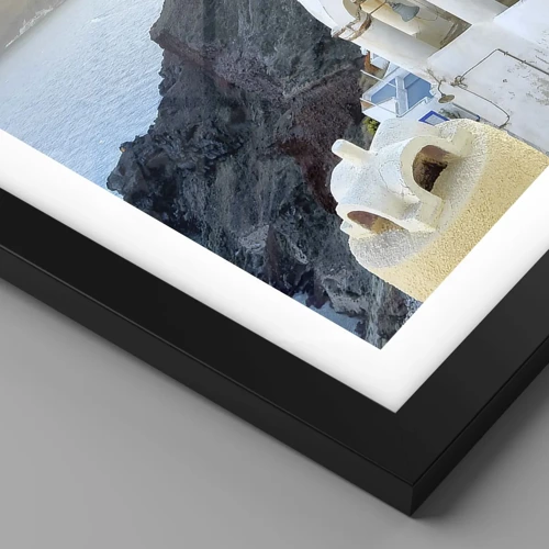Plakát v černém rámu - Santorini - přitulené ke skalám - 30x40 cm