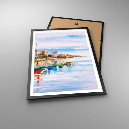 Plakát v černém rámu - Vícebarevný městský přístav - 50x70 cm