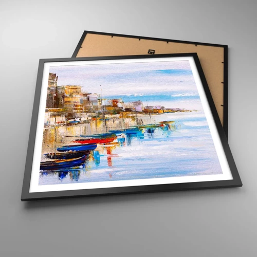 Plakát v černém rámu - Vícebarevný městský přístav - 60x60 cm