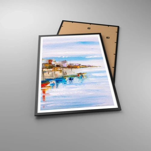 Plakát v černém rámu - Vícebarevný městský přístav - 61x91 cm