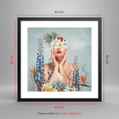 Plakát v černém rámu - Žena – květina - 40x40 cm