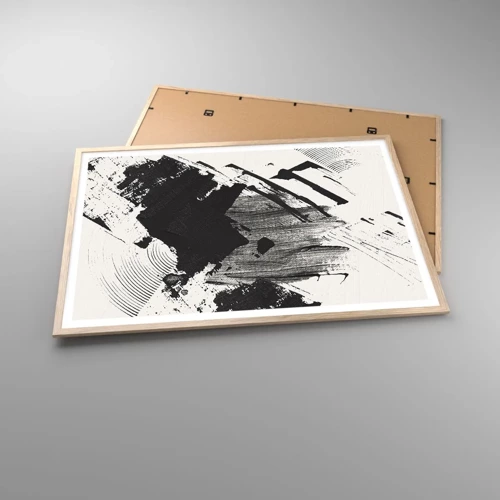 Plakát v rámu světlý dub - Abstrakce – exprese černé - 100x70 cm