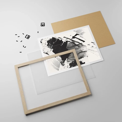 Plakát v rámu světlý dub - Abstrakce – exprese černé - 100x70 cm