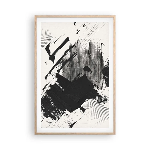 Plakát v rámu světlý dub - Abstrakce – exprese černé - 61x91 cm