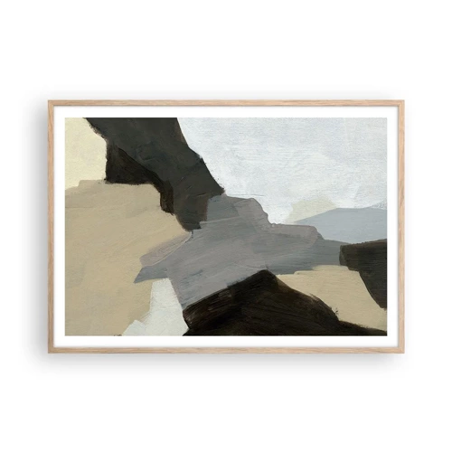 Plakát v rámu světlý dub - Abstrakce: křižovatka šedi - 100x70 cm