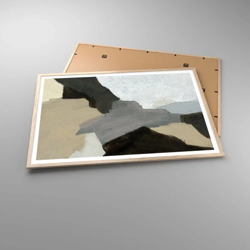 Plakát v rámu světlý dub - Abstrakce: křižovatka šedi - 100x70 cm