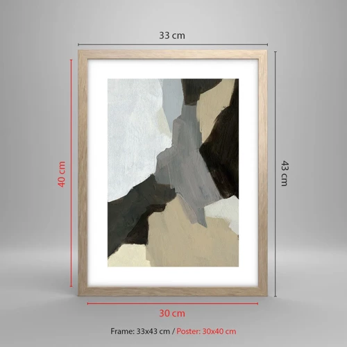 Plakát v rámu světlý dub - Abstrakce: křižovatka šedi - 30x40 cm