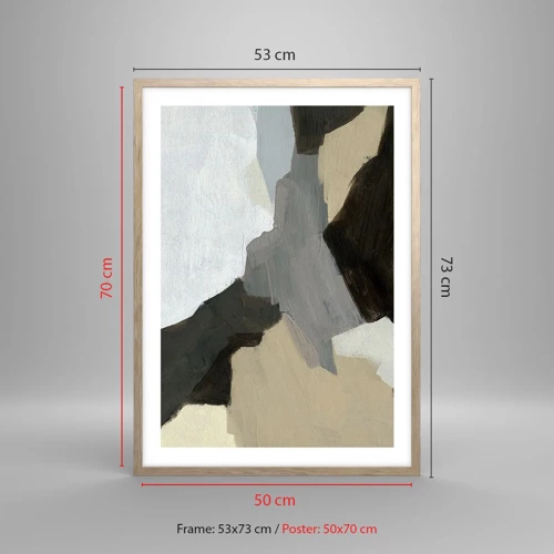 Plakát v rámu světlý dub - Abstrakce: křižovatka šedi - 50x70 cm