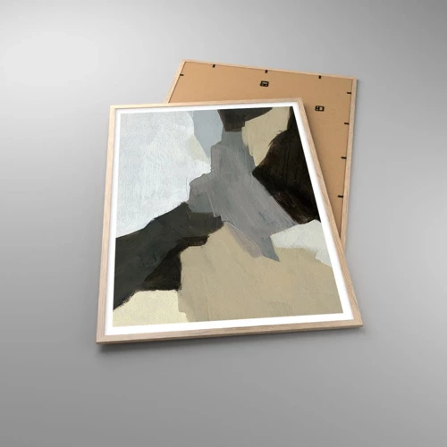 Plakát v rámu světlý dub - Abstrakce: křižovatka šedi - 70x100 cm