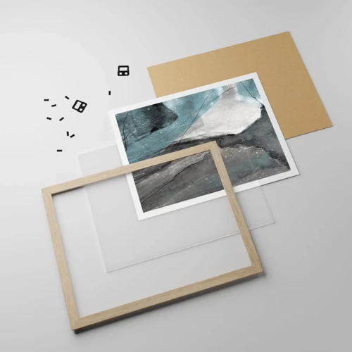 Plakát v rámu světlý dub - Abstrakce: skály a led - 70x50 cm