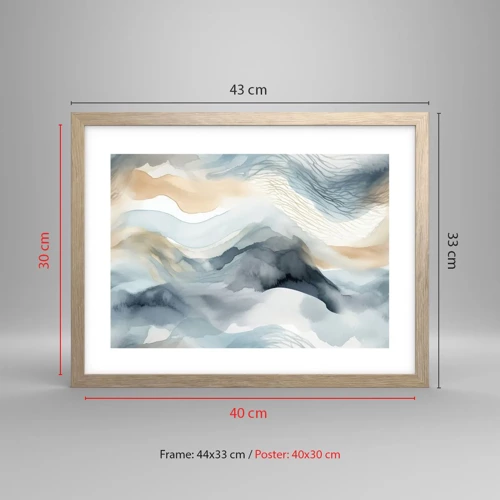 Plakát v rámu světlý dub - Abstrakce sněhu a mlhy - 40x30 cm