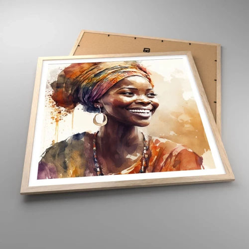 Plakát v rámu světlý dub - Africká královna - 60x60 cm