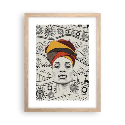 Plakát v rámu světlý dub - Africký portrét - 30x40 cm