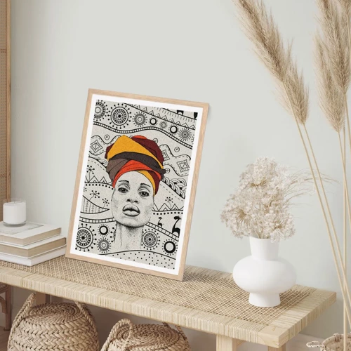 Plakát v rámu světlý dub - Africký portrét - 40x50 cm