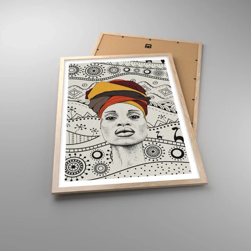 Plakát v rámu světlý dub - Africký portrét - 50x70 cm
