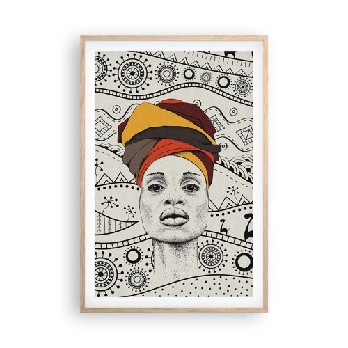 Plakát v rámu světlý dub - Africký portrét - 61x91 cm