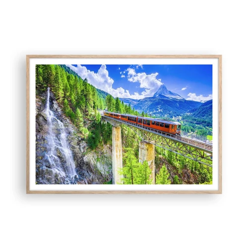 Plakát v rámu světlý dub - Alpská železnice - 100x70 cm