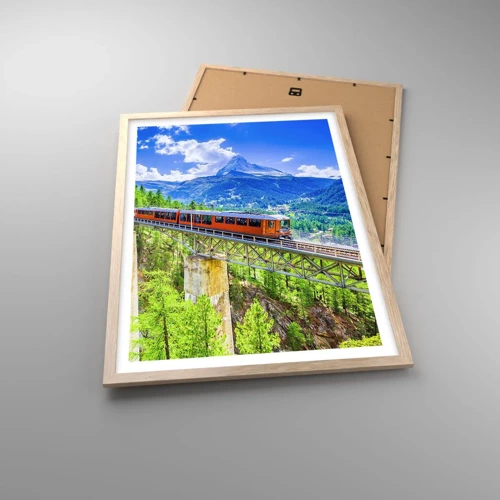 Plakát v rámu světlý dub - Alpská železnice - 50x70 cm