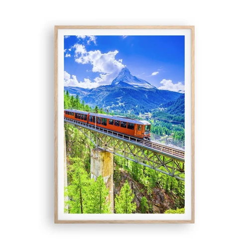 Plakát v rámu světlý dub - Alpská železnice - 70x100 cm
