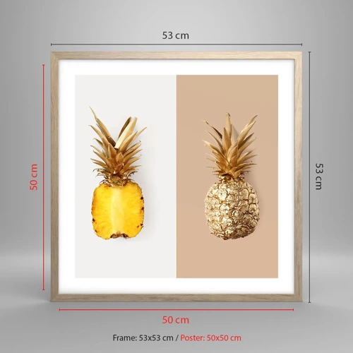 Plakát v rámu světlý dub - Ananas pro nás - 50x50 cm