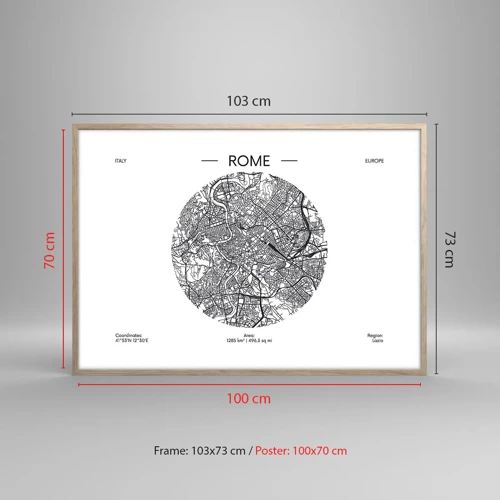 Plakát v rámu světlý dub - Anatomie Říma - 100x70 cm