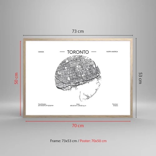 Plakát v rámu světlý dub - Anatomie Toronta - 70x50 cm