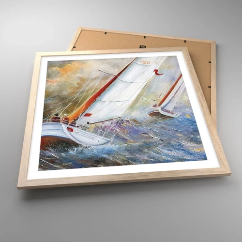 Plakát v rámu světlý dub - Běžící přes vlny - 50x50 cm