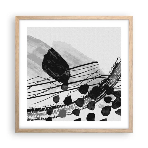 Plakát v rámu světlý dub - Černobílá organická abstrakce - 50x50 cm
