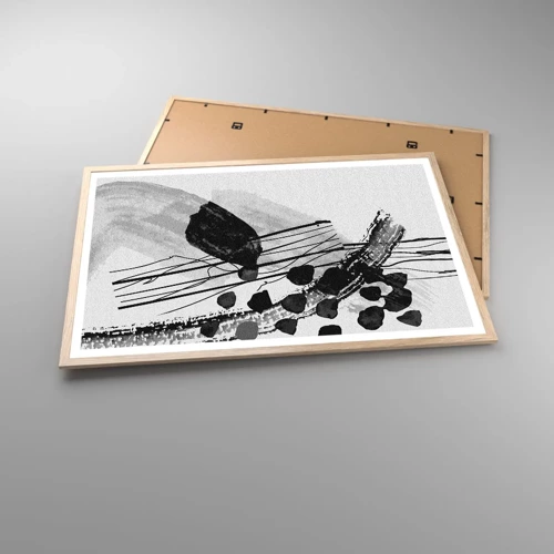 Plakát v rámu světlý dub - Černobílá organická abstrakce - 91x61 cm