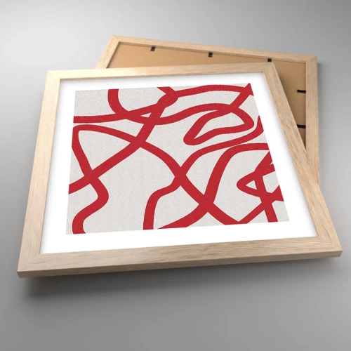 Plakát v rámu světlý dub - Červené na bílém - 30x30 cm