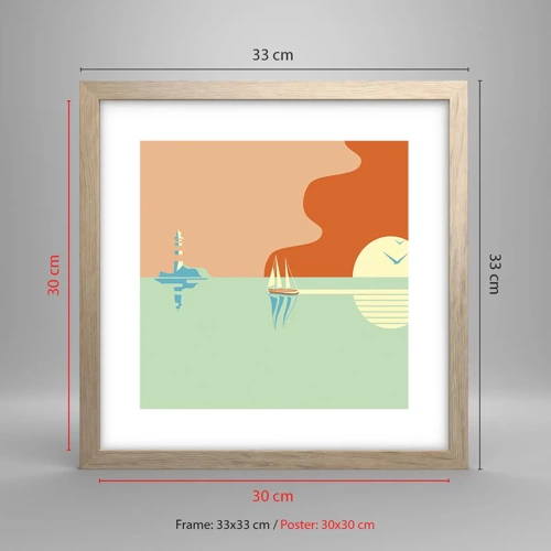 Plakát v rámu světlý dub - Dokonalá mořská krajina - 30x30 cm