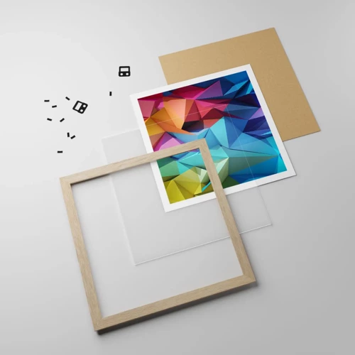 Plakát v rámu světlý dub - Duhové origami - 60x60 cm