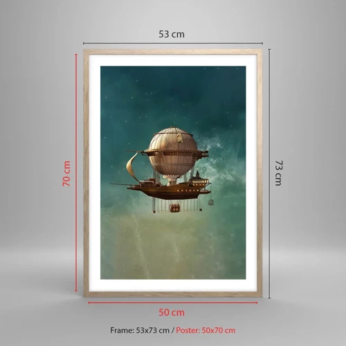 Plakát v rámu světlý dub - Julius Verne zdraví - 50x70 cm