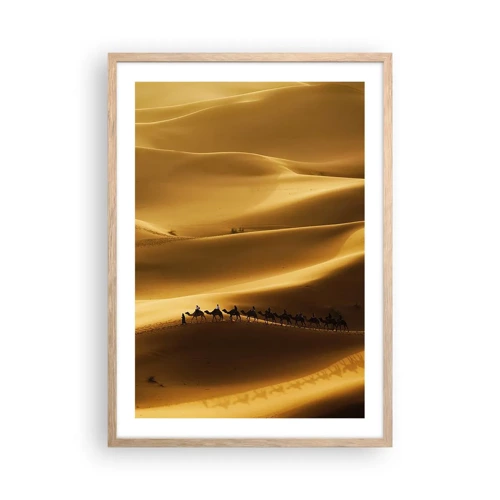Plakát v rámu světlý dub - Karavana na vlnách pouště - 50x70 cm