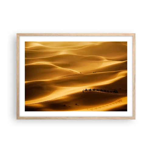 Plakát v rámu světlý dub - Karavana na vlnách pouště - 70x50 cm