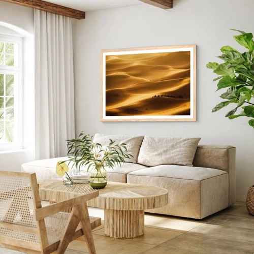Plakát v rámu světlý dub - Karavana na vlnách pouště - 70x50 cm