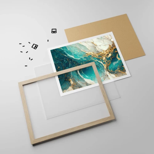Plakát v rámu světlý dub - Kompozice se zlatými žilami - 100x70 cm