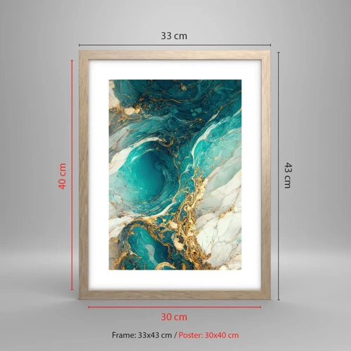 Plakát v rámu světlý dub - Kompozice se zlatými žilami - 30x40 cm