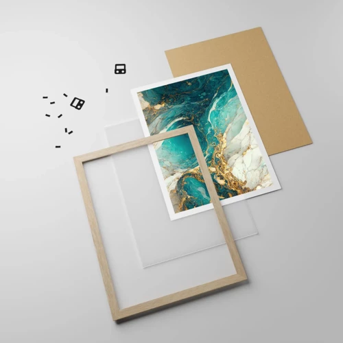 Plakát v rámu světlý dub - Kompozice se zlatými žilami - 30x40 cm
