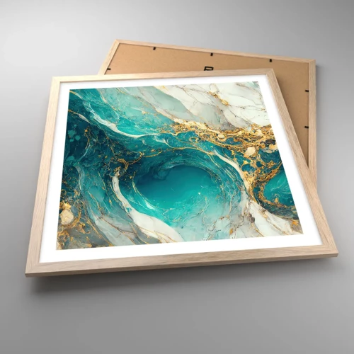 Plakát v rámu světlý dub - Kompozice se zlatými žilami - 50x50 cm