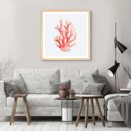 Plakát v rámu světlý dub - Korálový korál - 40x40 cm