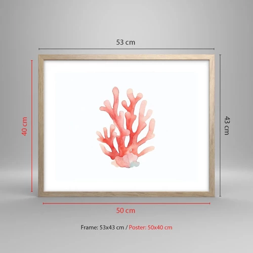 Plakát v rámu světlý dub - Korálový korál - 50x40 cm