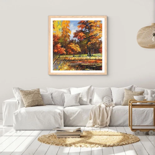 Plakát v rámu světlý dub - Krajinka ve zlaté a hnědé - 60x60 cm