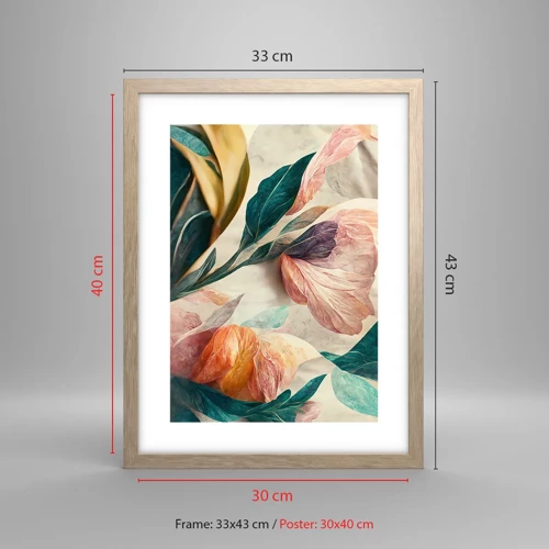 Plakát v rámu světlý dub - Květiny jižních ostrovů - 30x40 cm