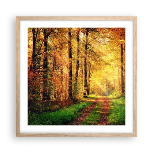Plakát v rámu světlý dub - Lesně-zlaté ticho - 50x50 cm