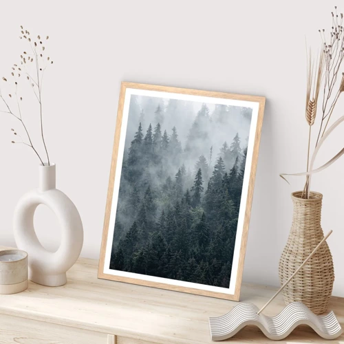 Plakát v rámu světlý dub - Lesní svítání - 50x70 cm