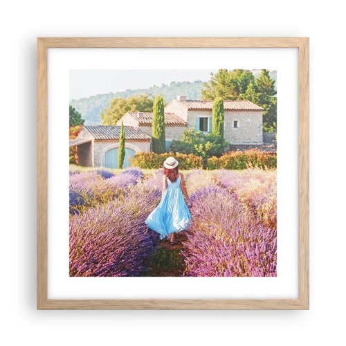 Plakát v rámu světlý dub - Levandulová dívka - 40x40 cm