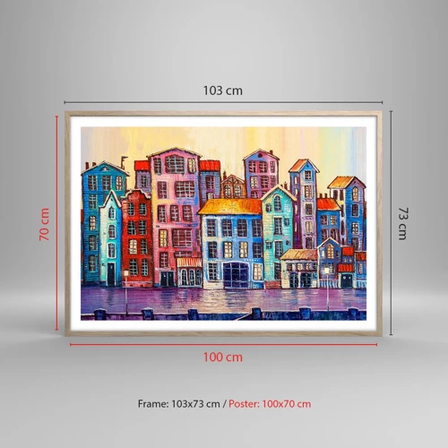 Plakát v rámu světlý dub - Město jako z pohádky - 100x70 cm